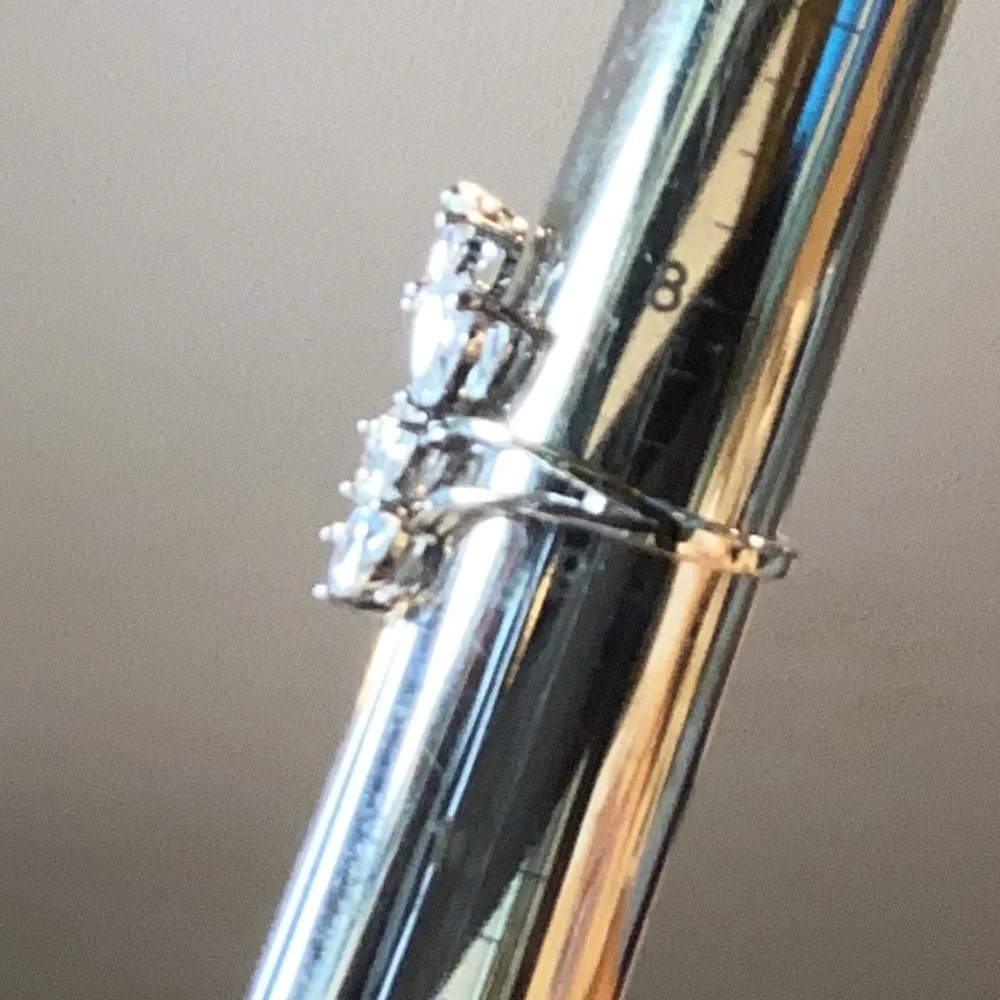 Swarovski Pear Cut Crystal Bypass Ring Sterling Silver Women's Elegant 8.75